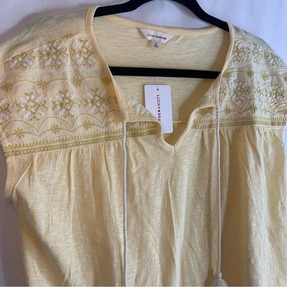 NWT Lucky Brand Yellow Embroidered Tassel Blouse, size S - Picture 8 of 9